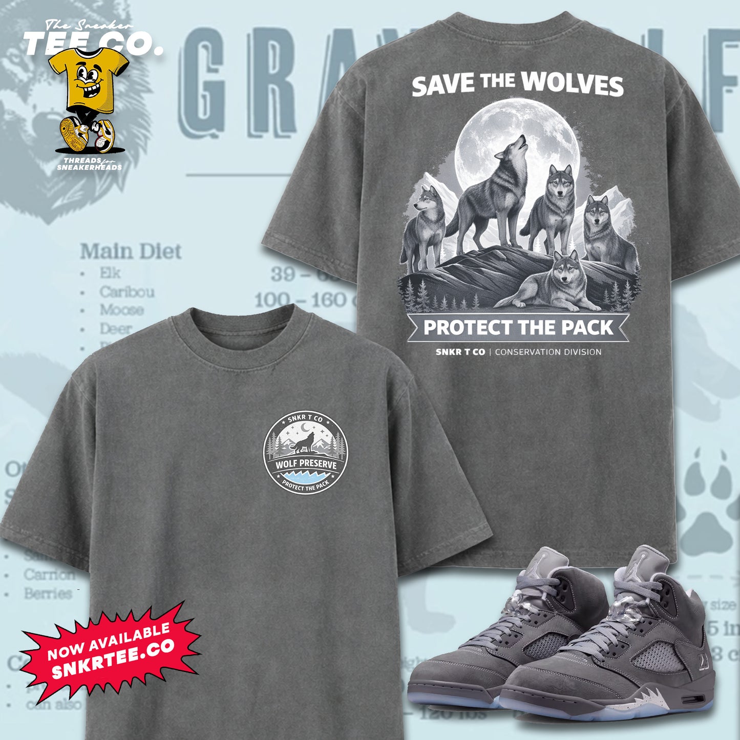 Air Jordan 5 - Wolf Grey “Protect the Pack” tee